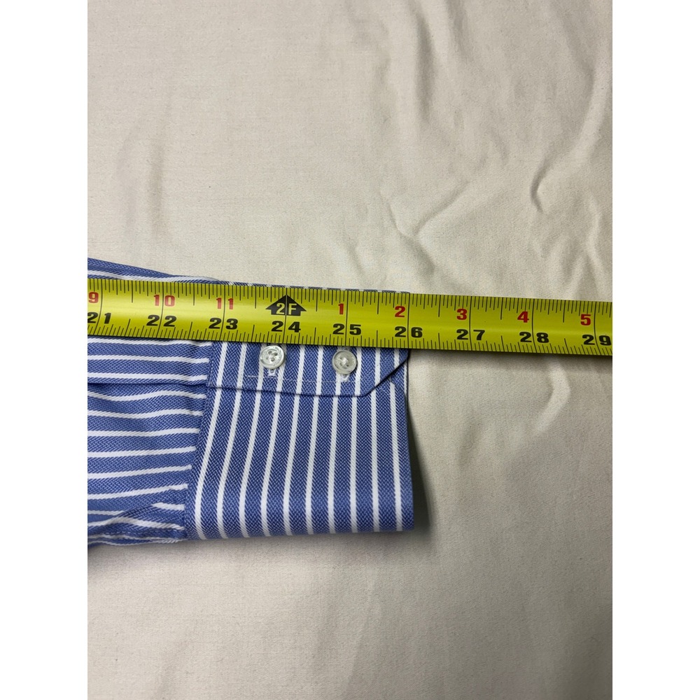 David Donahue Mens Trim Fit Dress Shirt Blue White Stripe 16 34/35 Cotton - Picture 9 of 9
